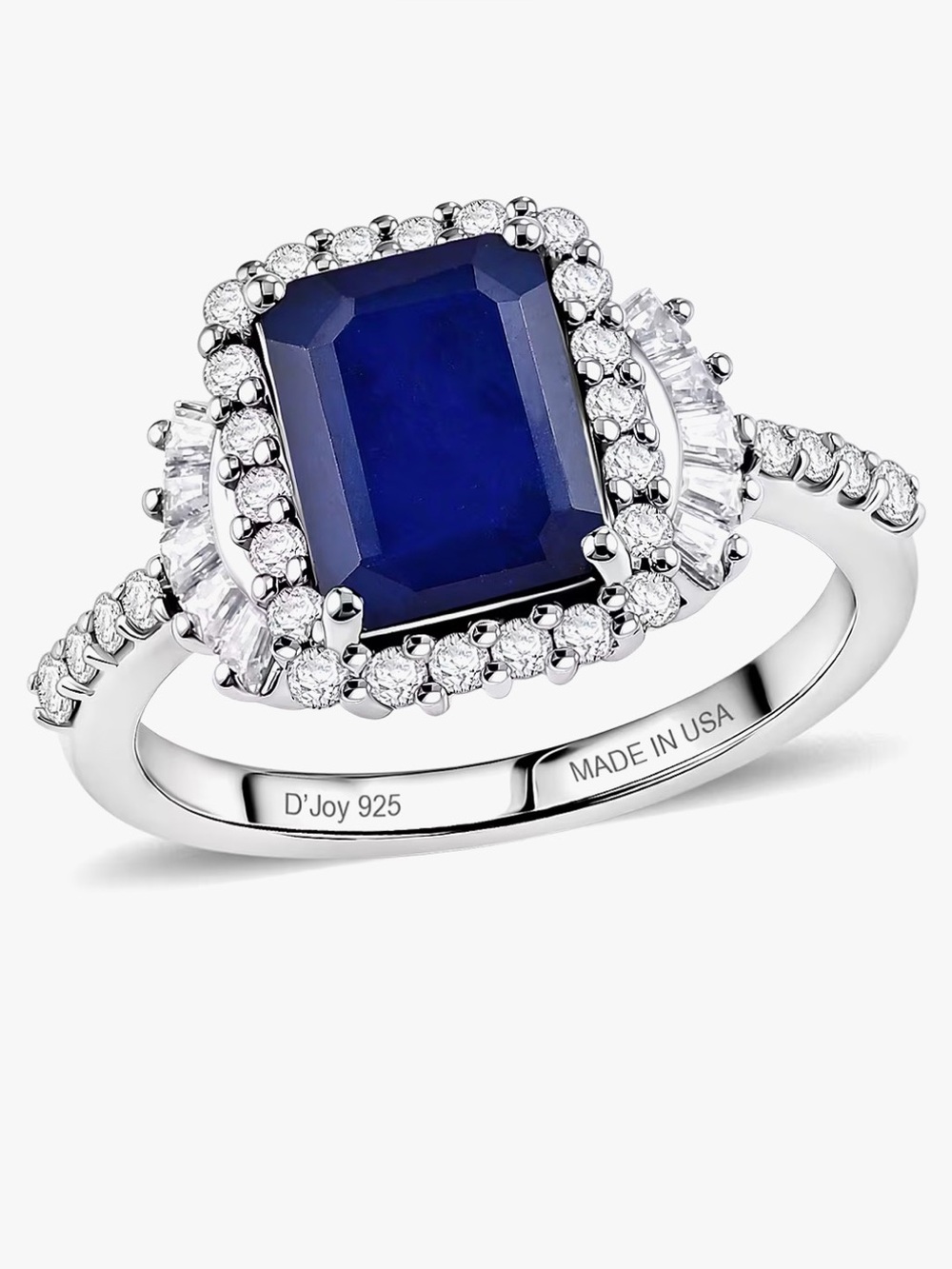 DJoy Womens Kanchanaburi Blue Sapphire & Moissanite Midnight Royal Halo Ring 6